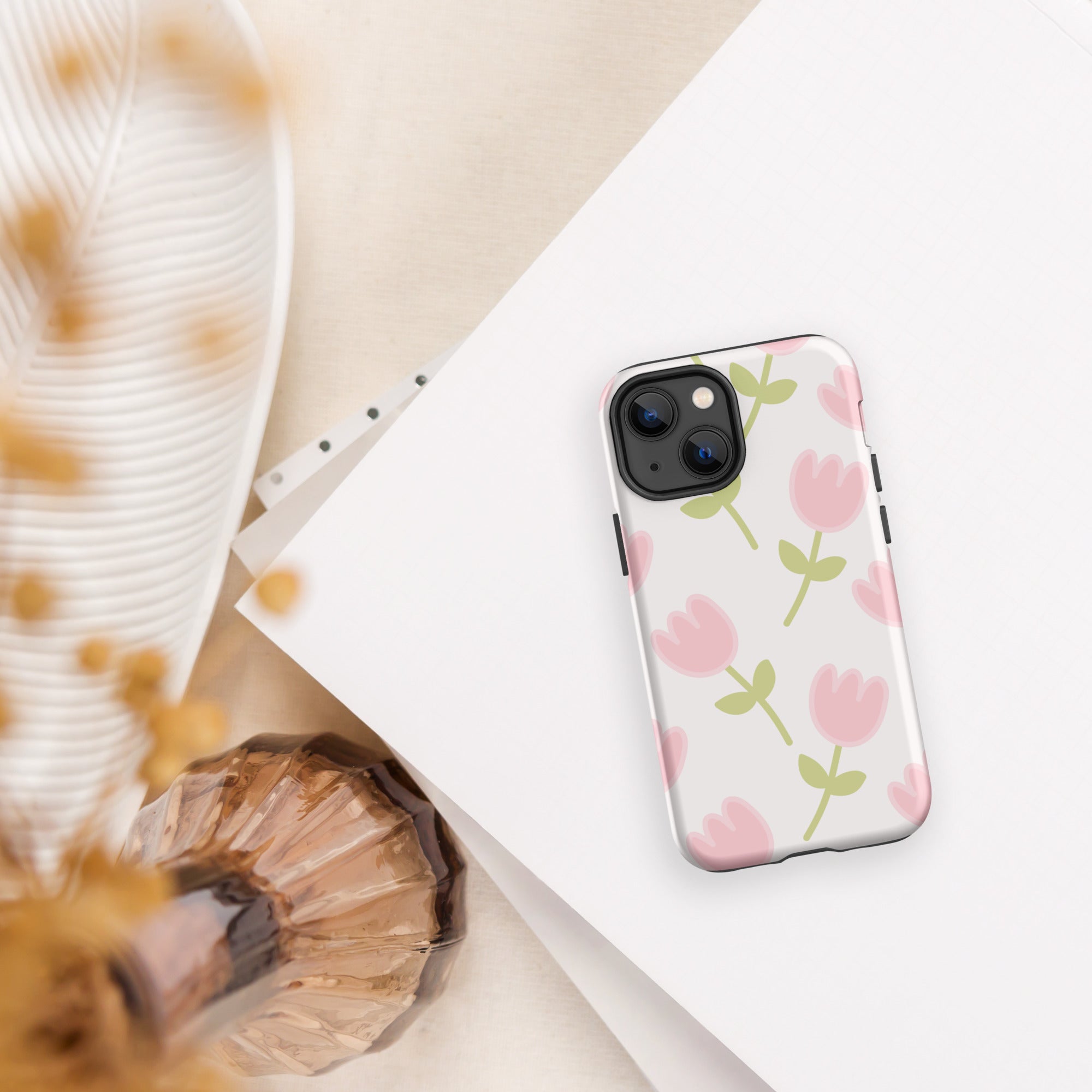 Coque téléphone robuste Shoppu Tulip Days pour iPhone - Câlin Kawaii