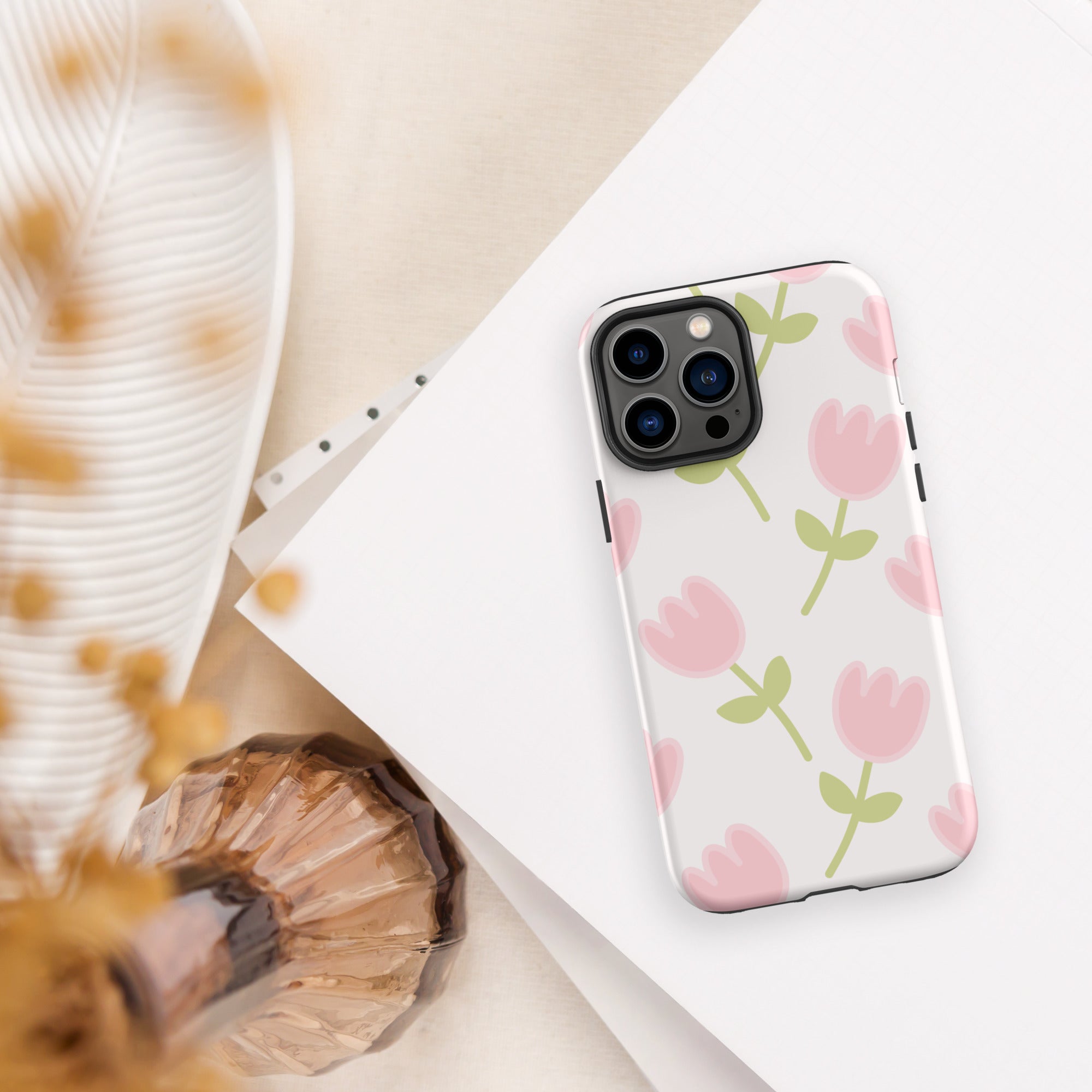 Coque téléphone robuste Shoppu Tulip Days pour iPhone - Câlin Kawaii