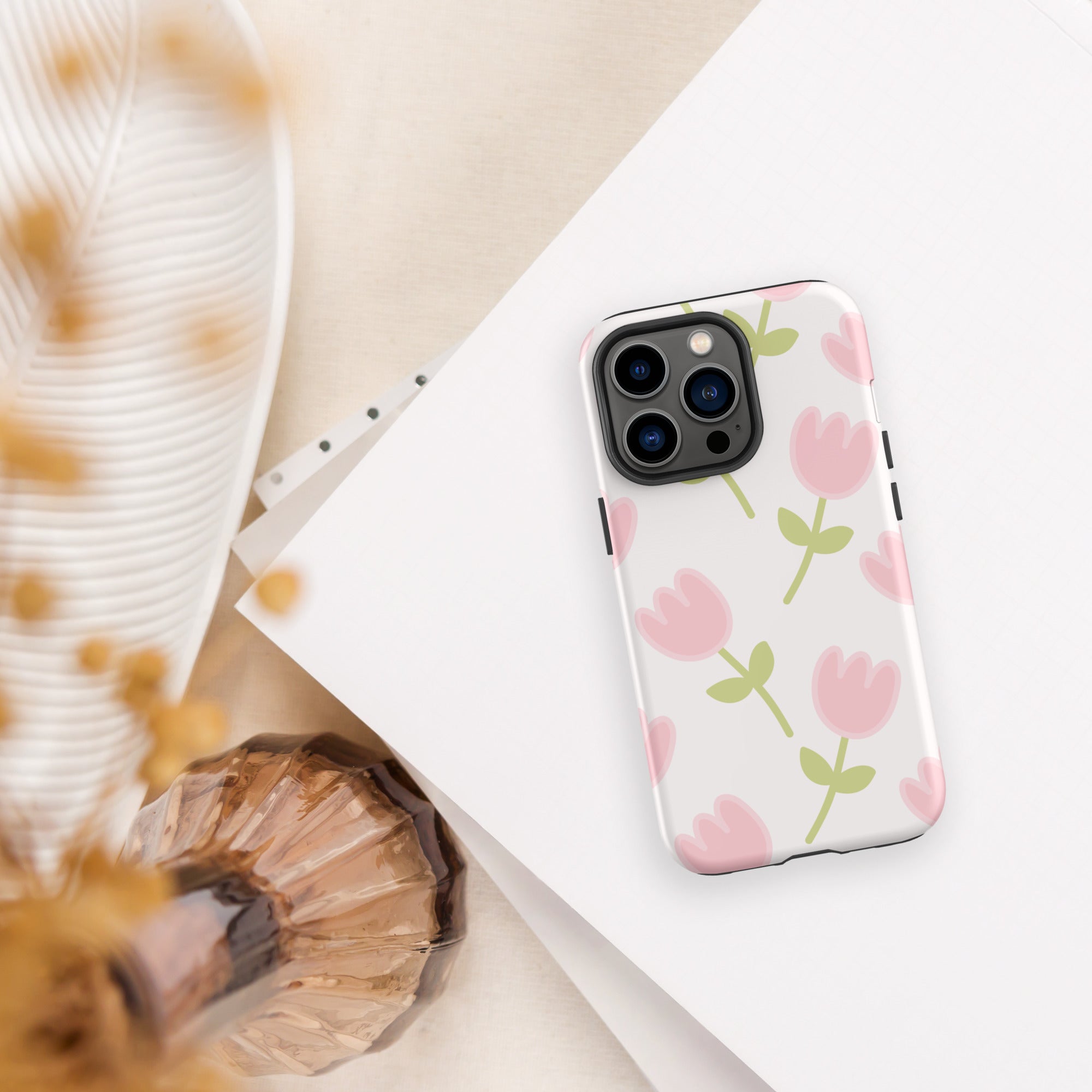 Coque téléphone robuste Shoppu Tulip Days pour iPhone - Câlin Kawaii
