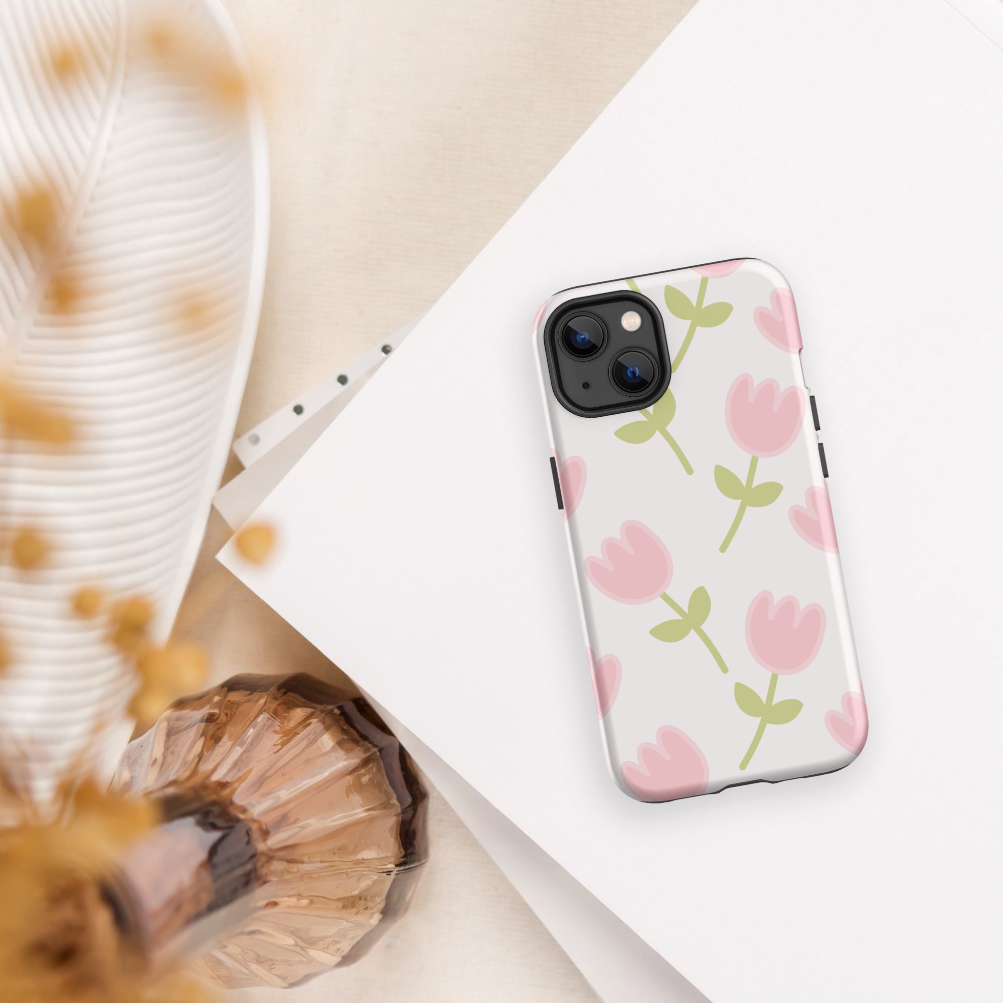 Coque téléphone robuste Shoppu Tulip Days pour iPhone - Câlin Kawaii
