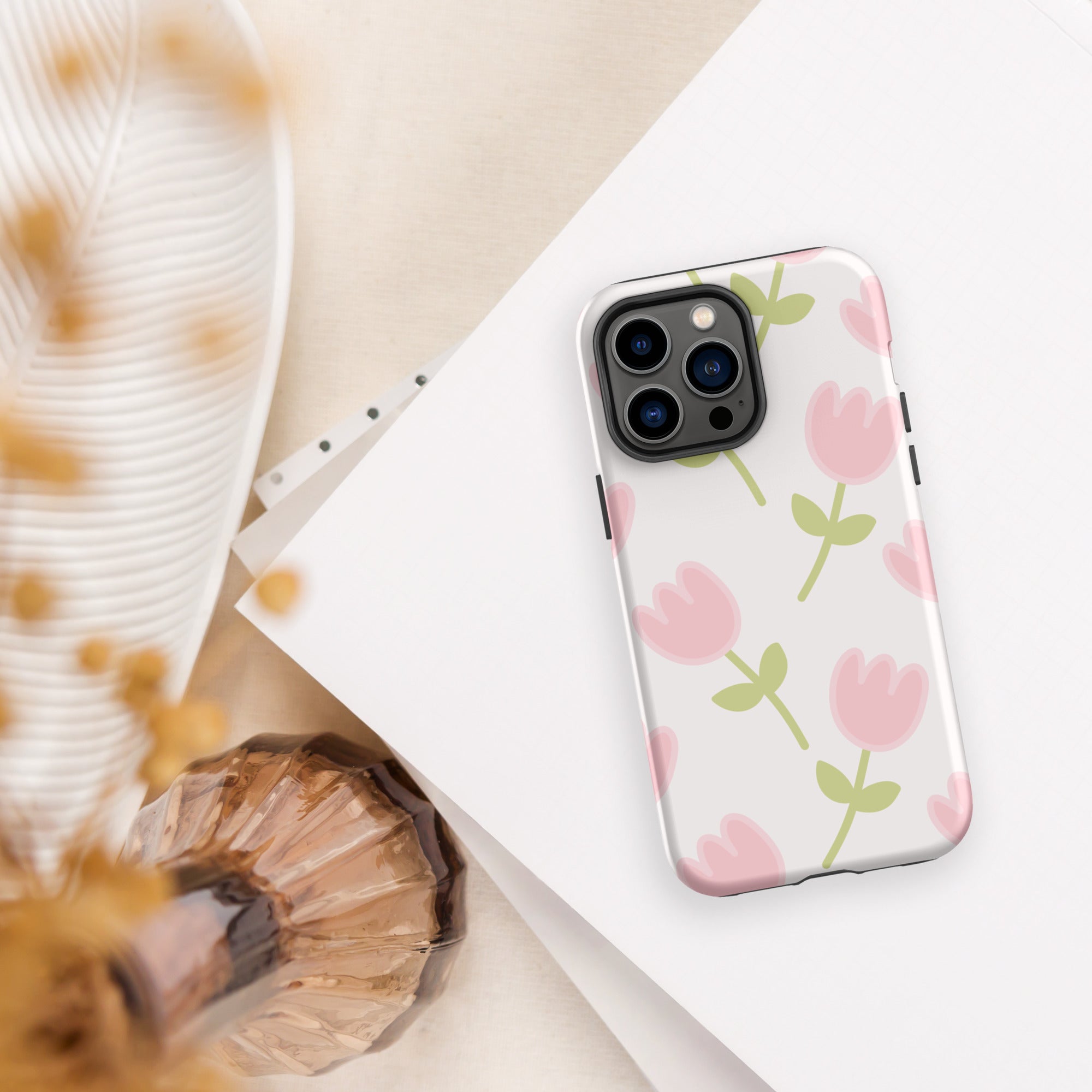 Coque téléphone robuste Shoppu Tulip Days pour iPhone - Câlin Kawaii