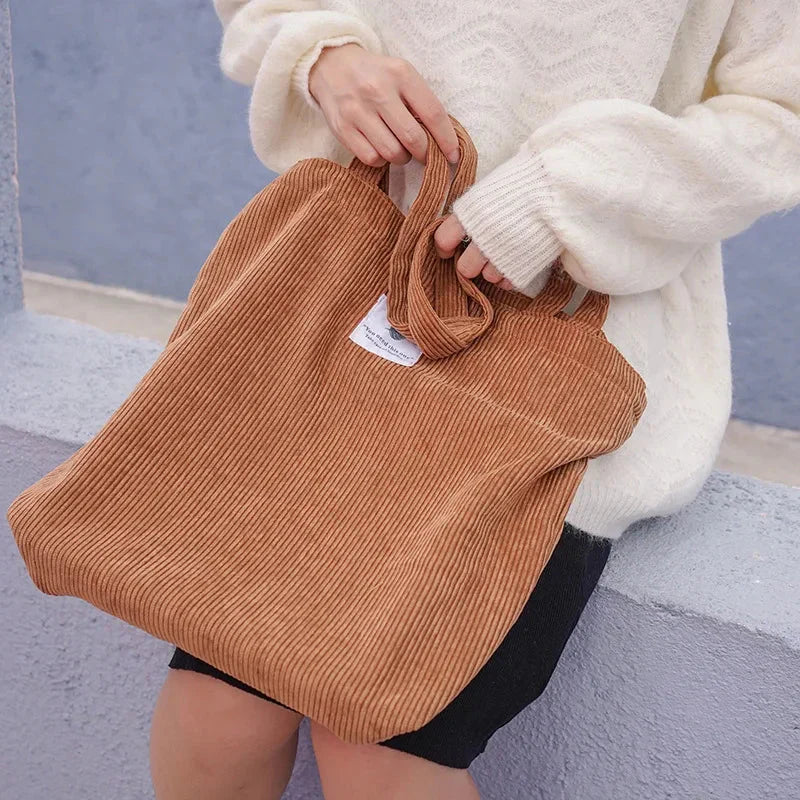 Sac Cabas en Velours Côtelé Marron Camel