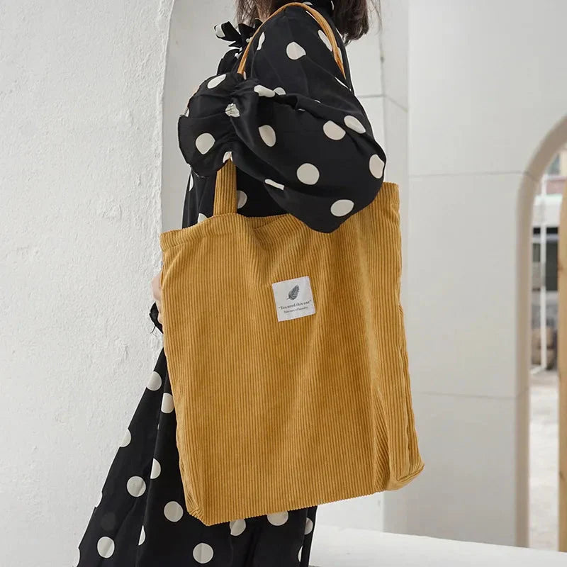 Sac Cabas en Velours Côtelé Marron Camel