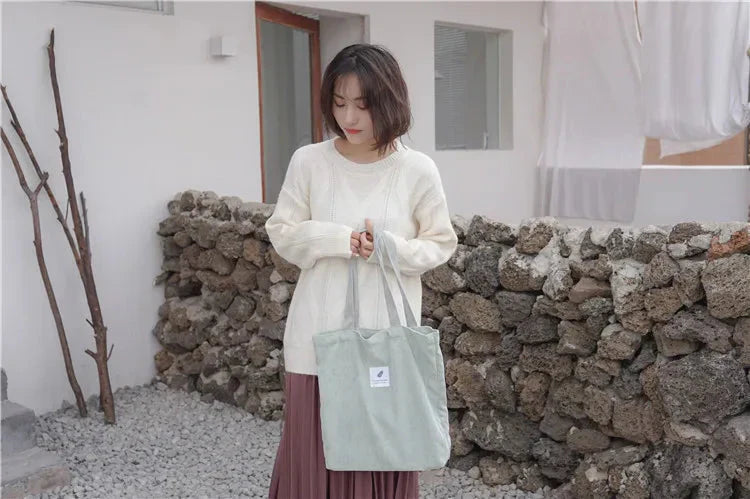Sac Cabas en Velours Côtelé Marron Camel