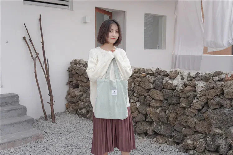 Sac Cabas en Velours Côtelé Marron Camel