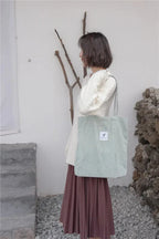Sac Cabas en Velours Côtelé Marron Camel