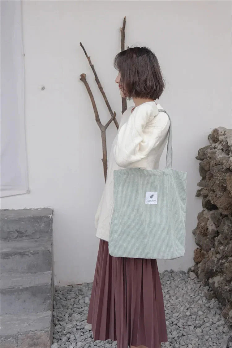 Sac Cabas en Velours Côtelé Marron Camel
