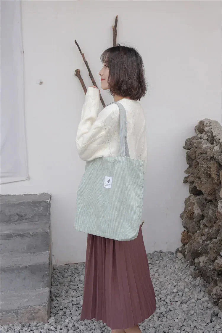 Sac Cabas en Velours Côtelé Marron Camel
