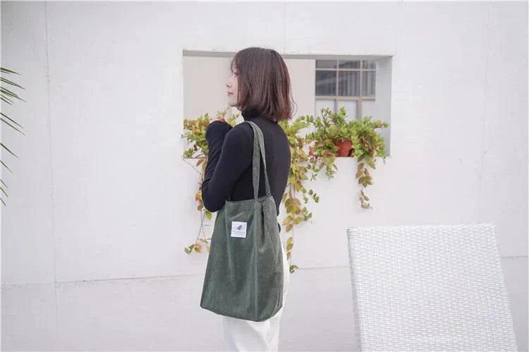 Sac Cabas en Velours Côtelé Marron Camel
