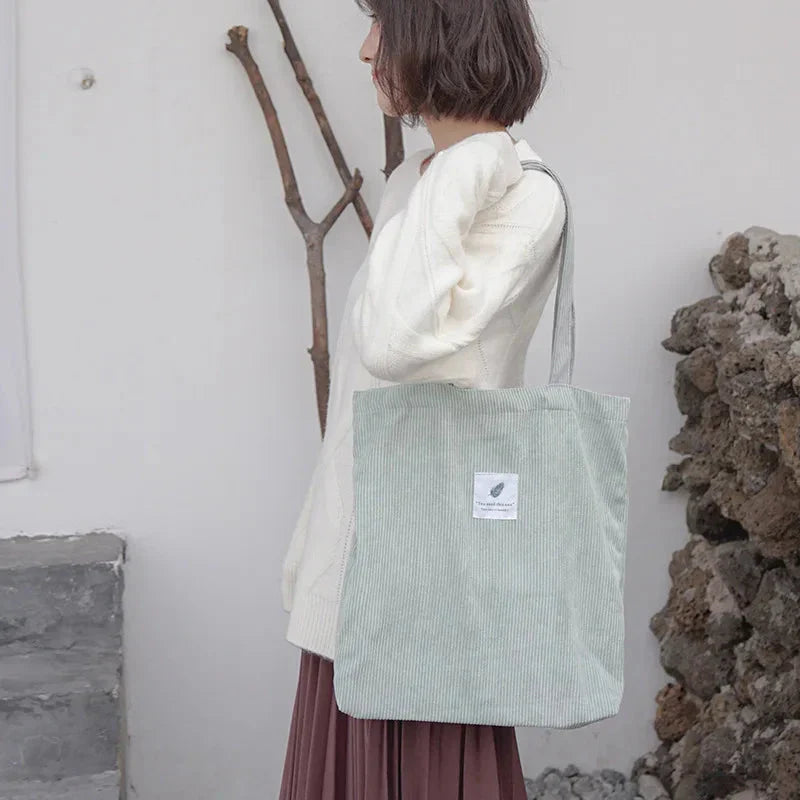 Sac cabas shopping en velours côtelé style INS simple - Câlin Kawaii