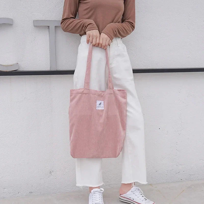 Sac cabas shopping en velours côtelé style INS simple - Câlin Kawaii