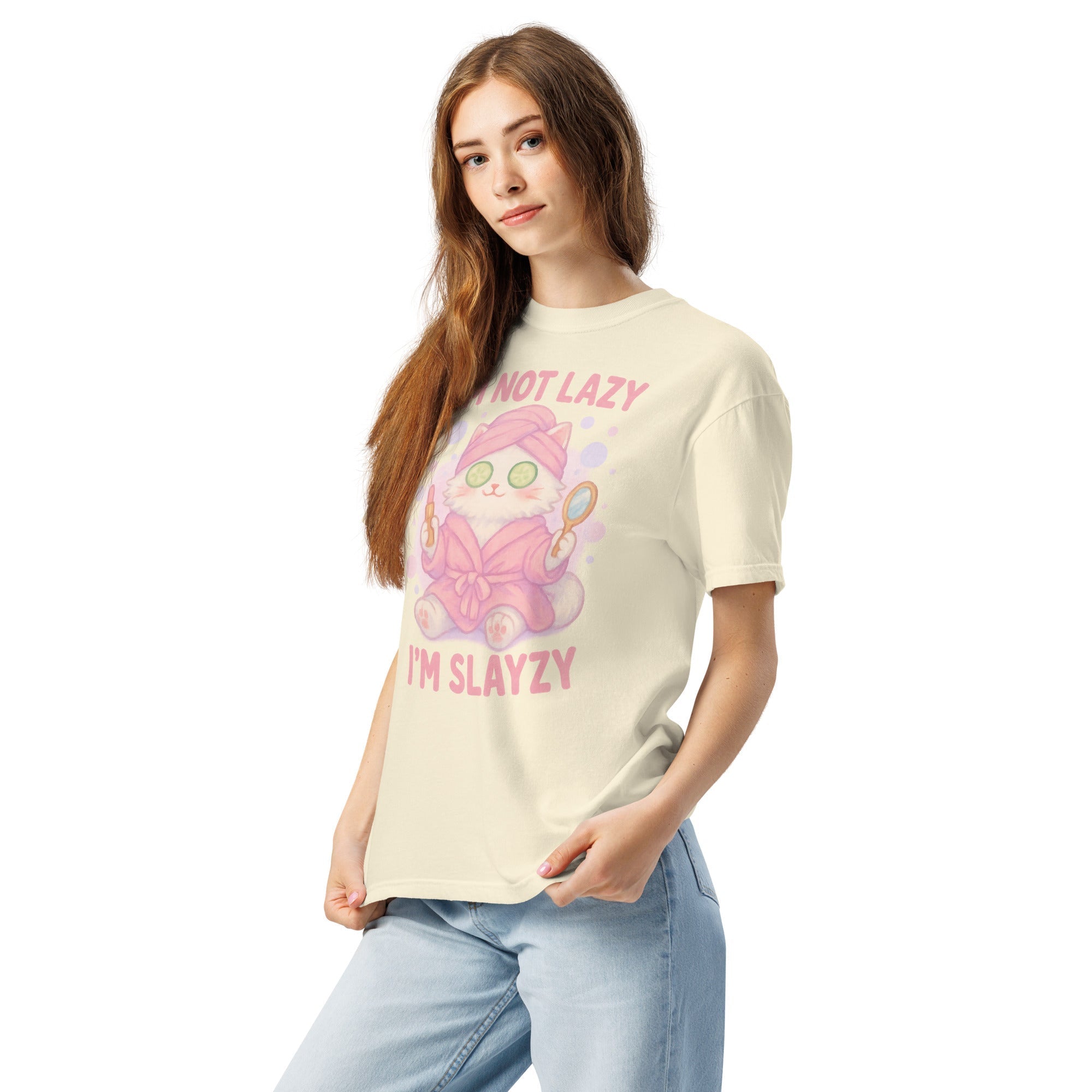 T-shirt Blanc à Motif Chat Spa "I'm Slayzy"