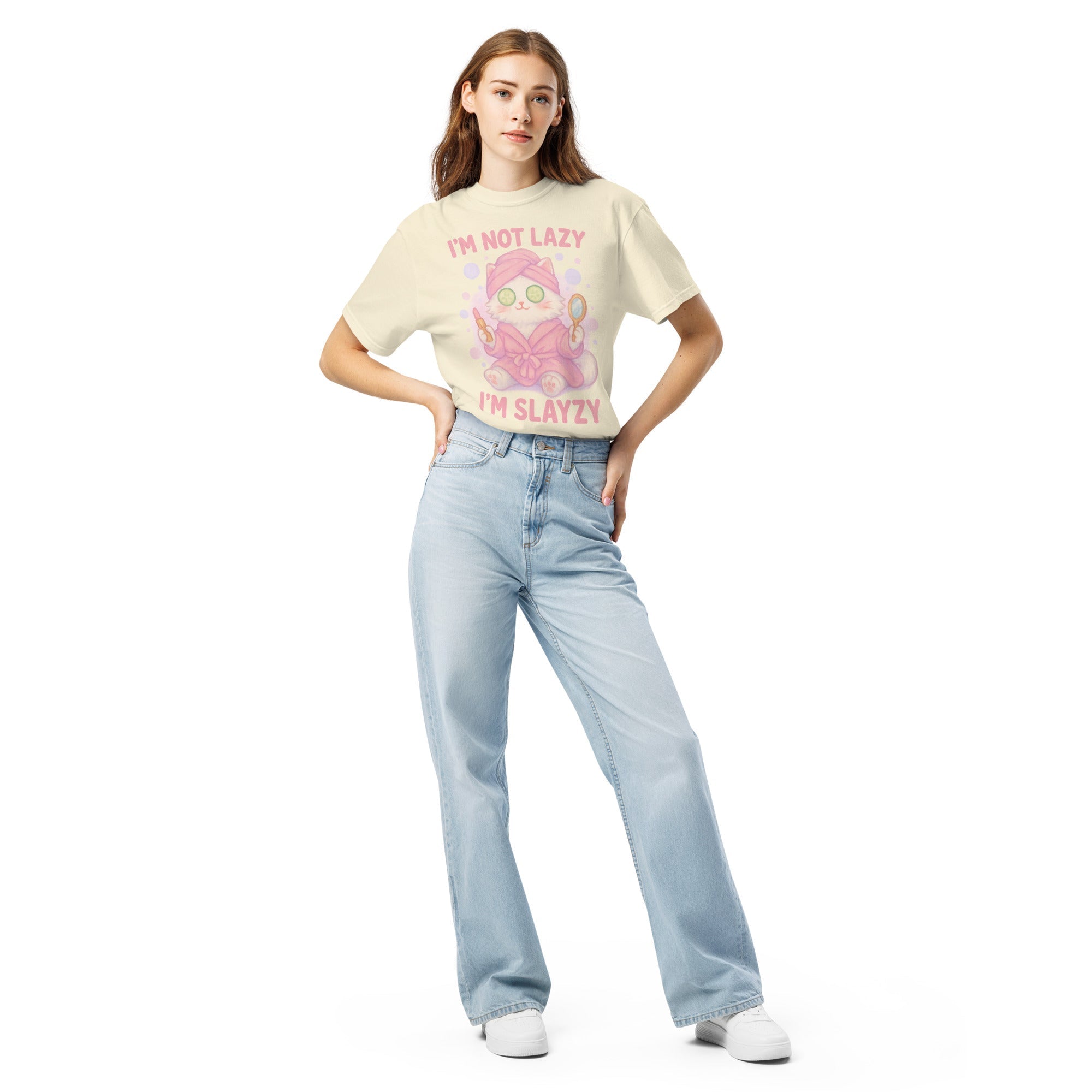 T-shirt Blanc à Motif Chat Spa "I'm Slayzy"