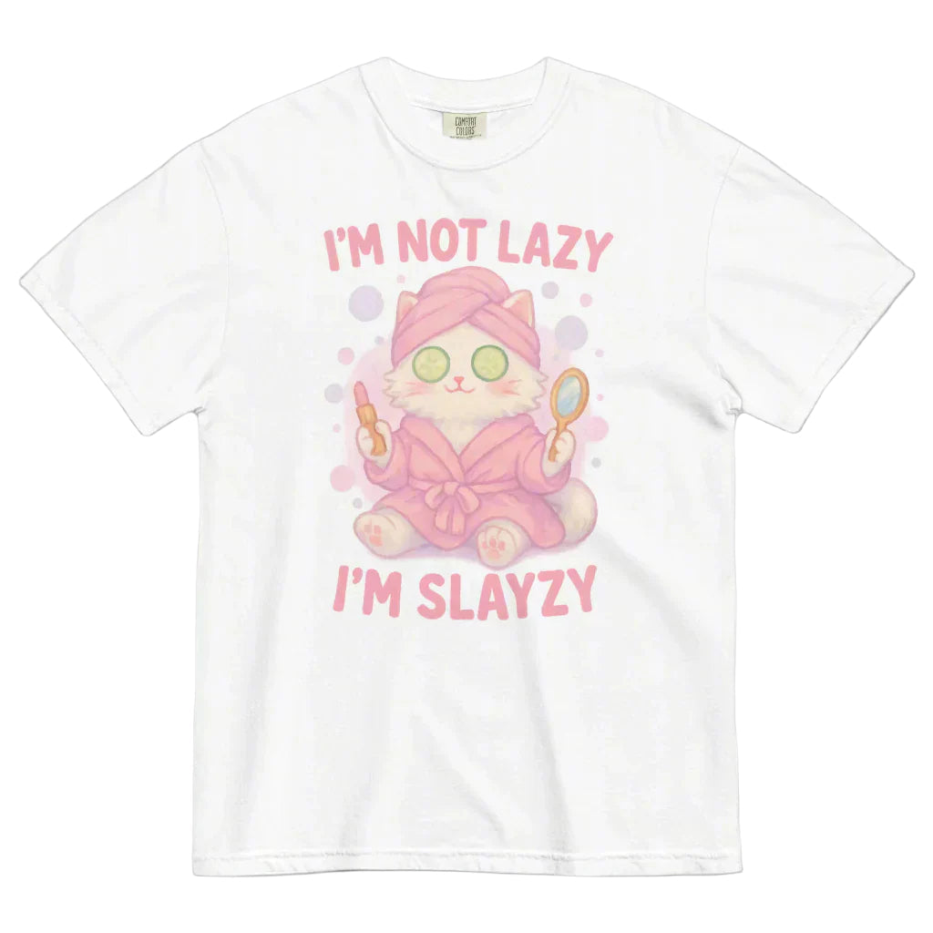 T-shirt Blanc à Motif Chat Spa "I'm Slayzy"