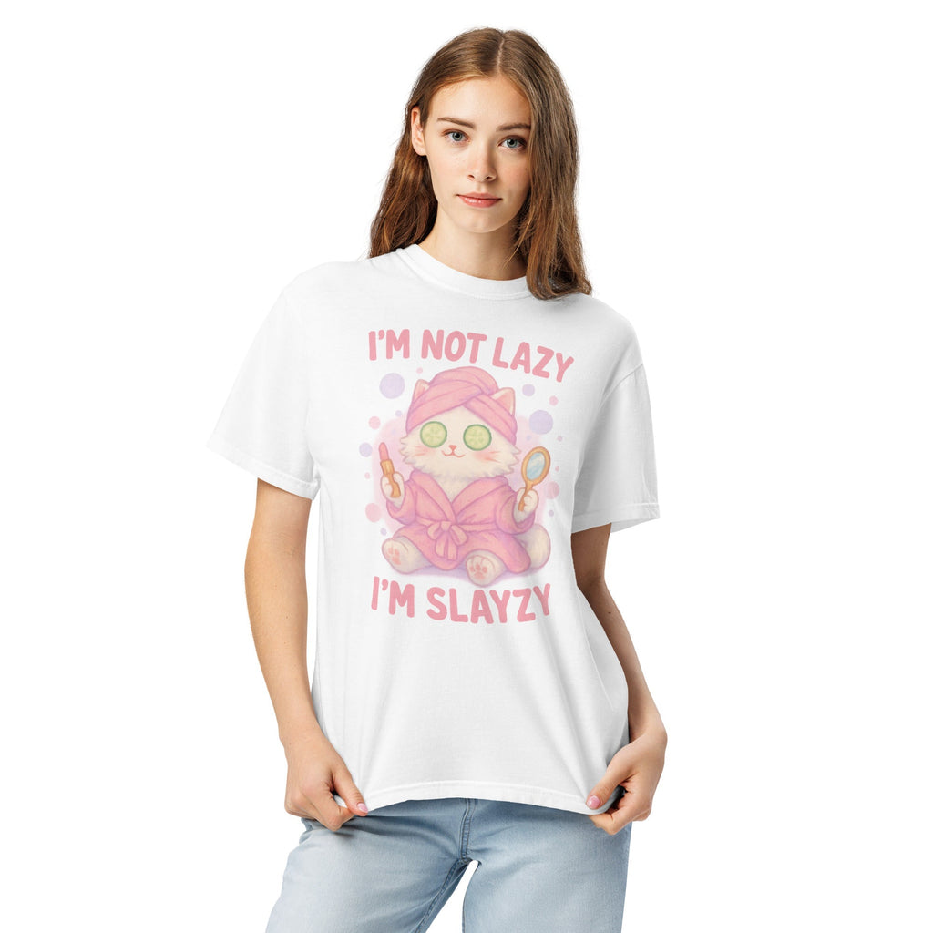 T-shirt Blanc à Motif Chat Spa "I'm Slayzy"