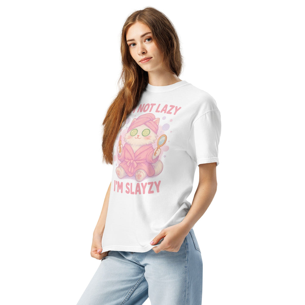 T-shirt Blanc à Motif Chat Spa "I'm Slayzy"