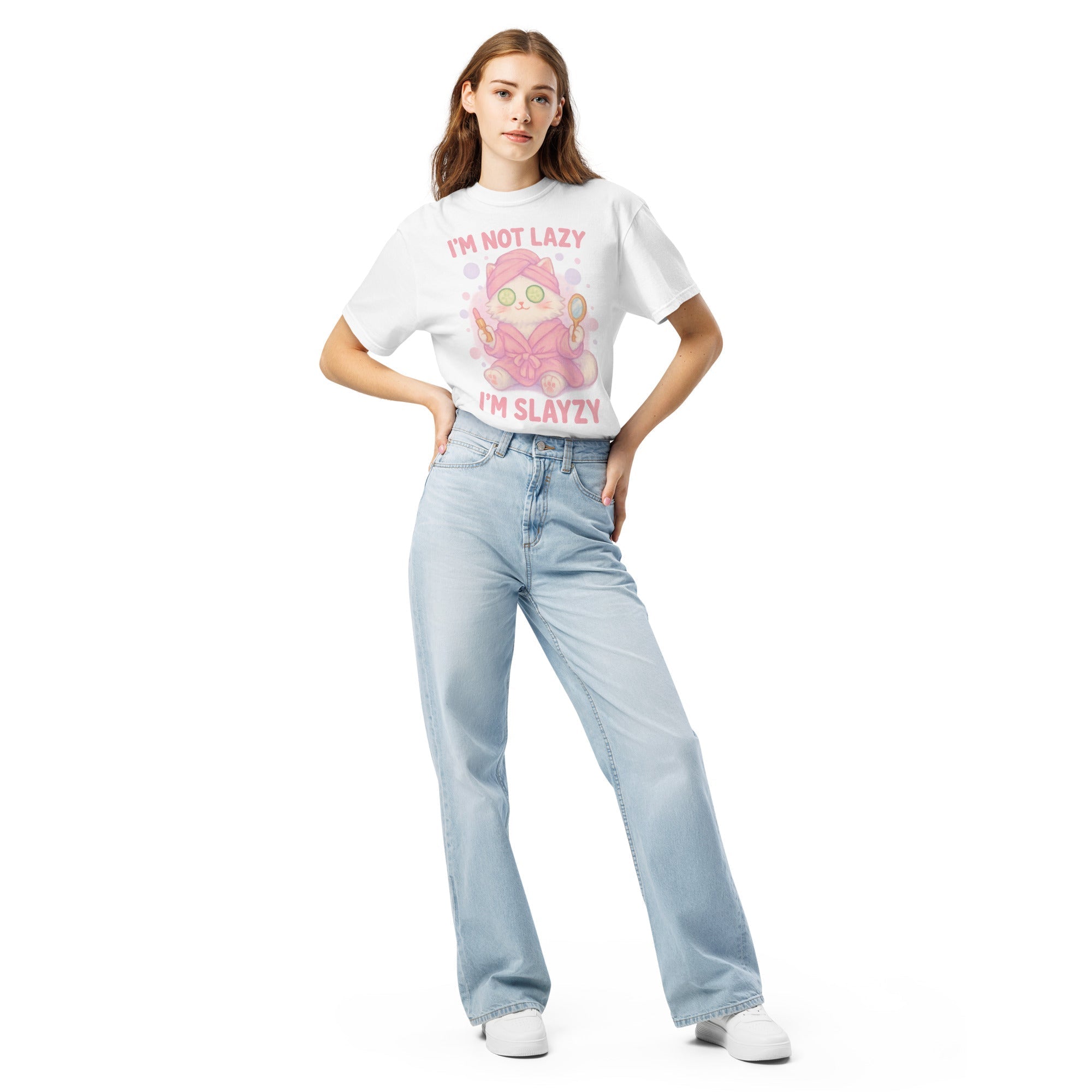 T-shirt Blanc à Motif Chat Spa "I'm Slayzy"
