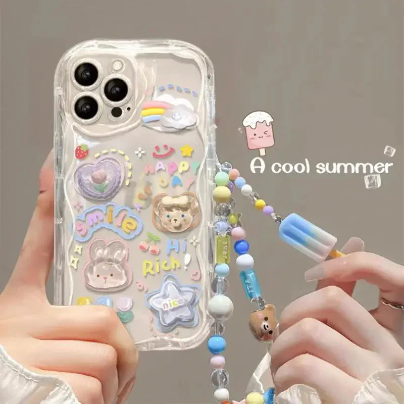 Coque iPhone Smile Happy Day avec lanière à breloque - Câlin Kawaii