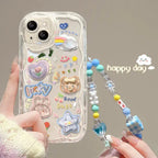 Coque Téléphone Transparente 3D Kawaii et Sangle Perles