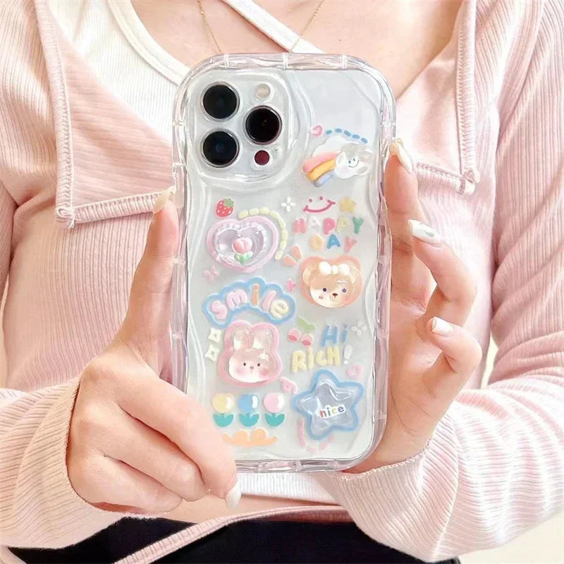 Coque Téléphone Transparente 3D Kawaii et Sangle Perles