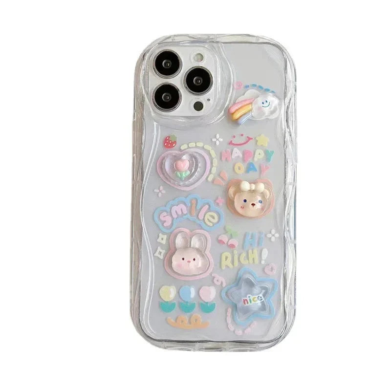 Coque Téléphone Transparente 3D Kawaii et Sangle Perles