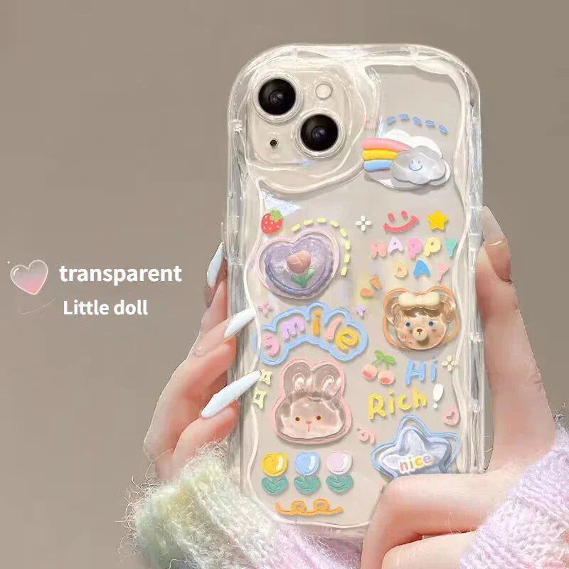 Coque Téléphone Transparente 3D Kawaii et Sangle Perles