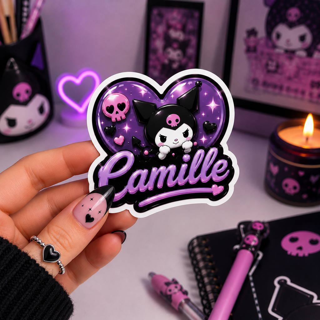 Autocollant 3D Kuromi Personnalisé Gothique et Kawaii