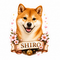Autocollant de Chien Shiba Inu 'Shiro' et Fleurs Roses