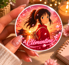 Autocollant Rond Fille Anime Sakura Personnalisable