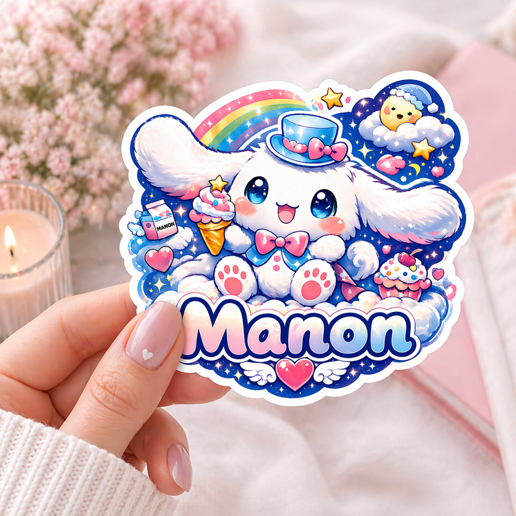 Autocollant Personnalisable Kawaii Chien Blanc à Chapeau