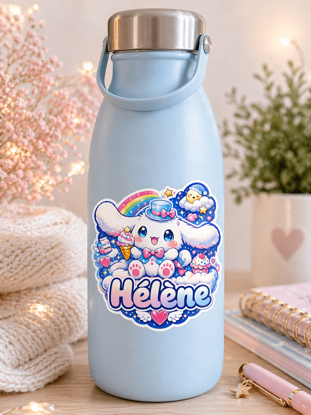 Autocollant Personnalisable Kawaii Chien Blanc à Chapeau