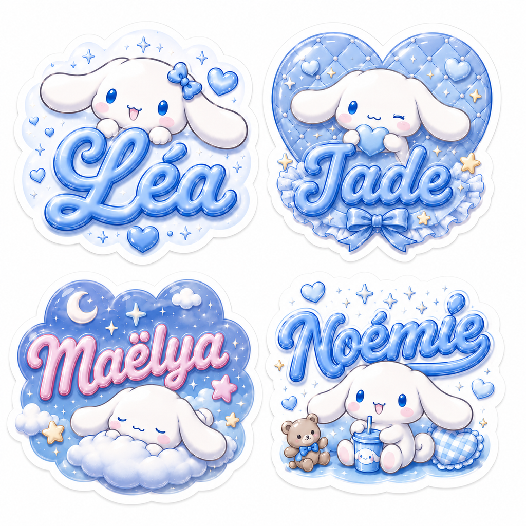 Sticker Personnalisé Cinnamoroll Léa Nuage avec Nœud Bleu