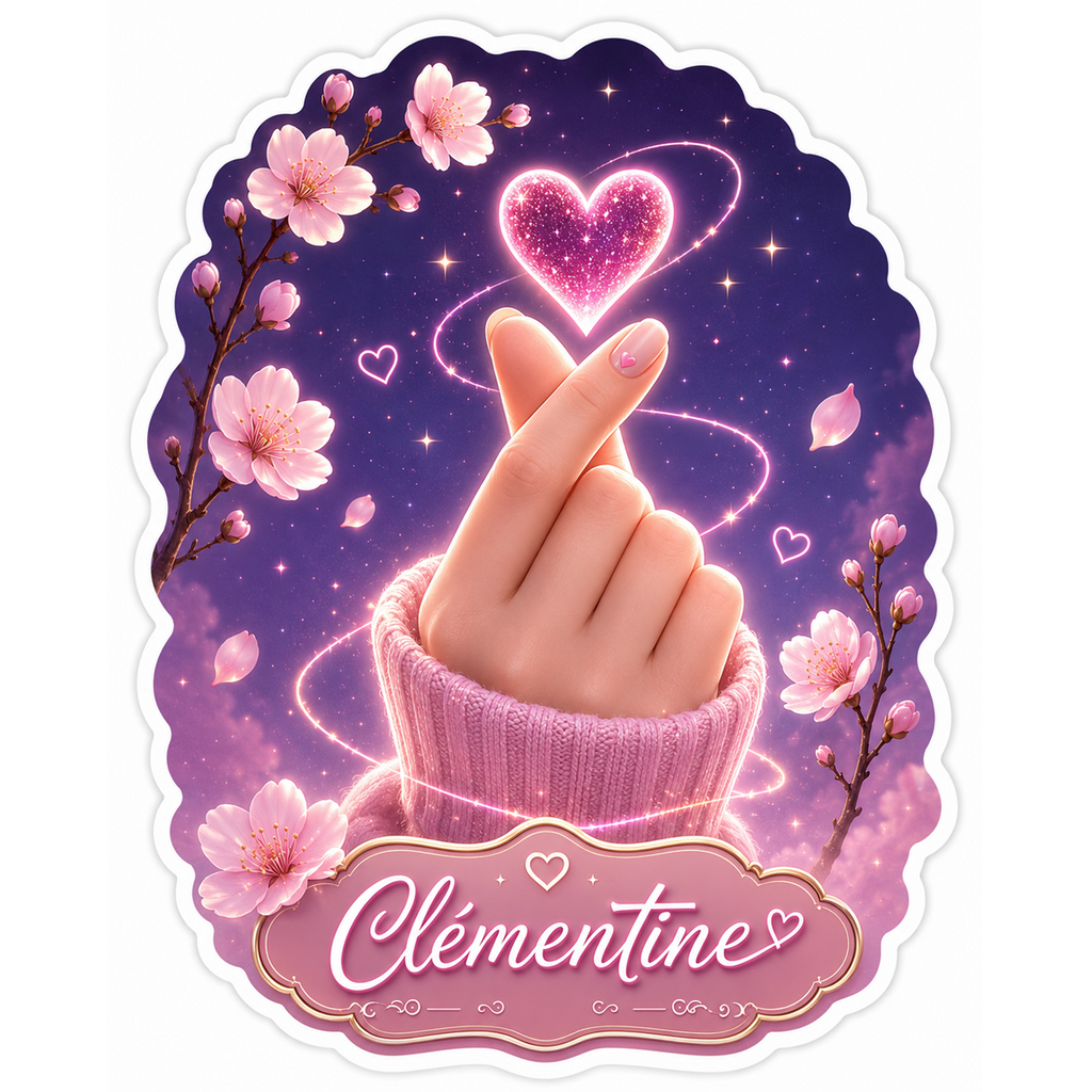 Autocollant Floral Scintillant Coeur Coréen Personnalisé