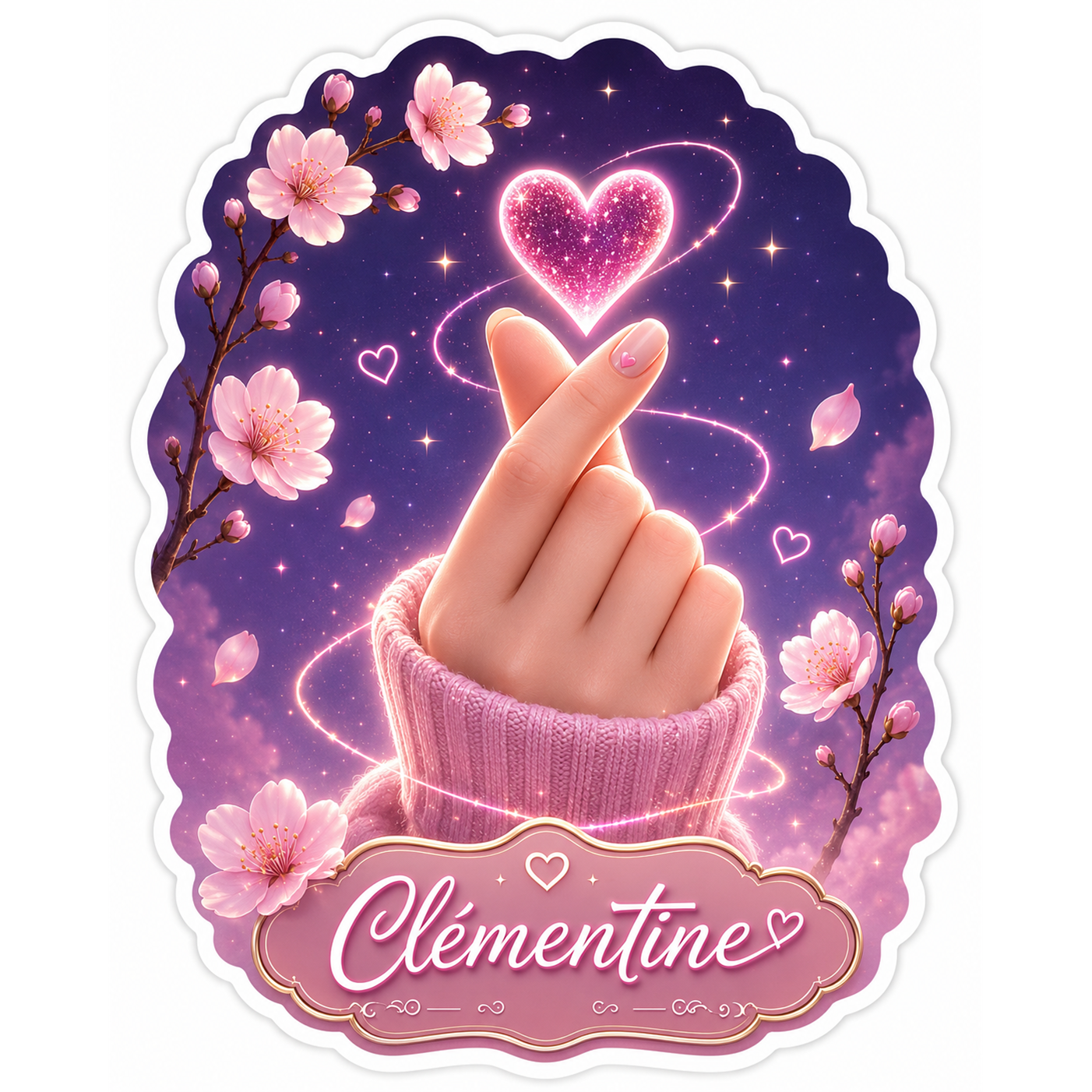 Autocollant Floral Scintillant Coeur Coréen Personnalisé