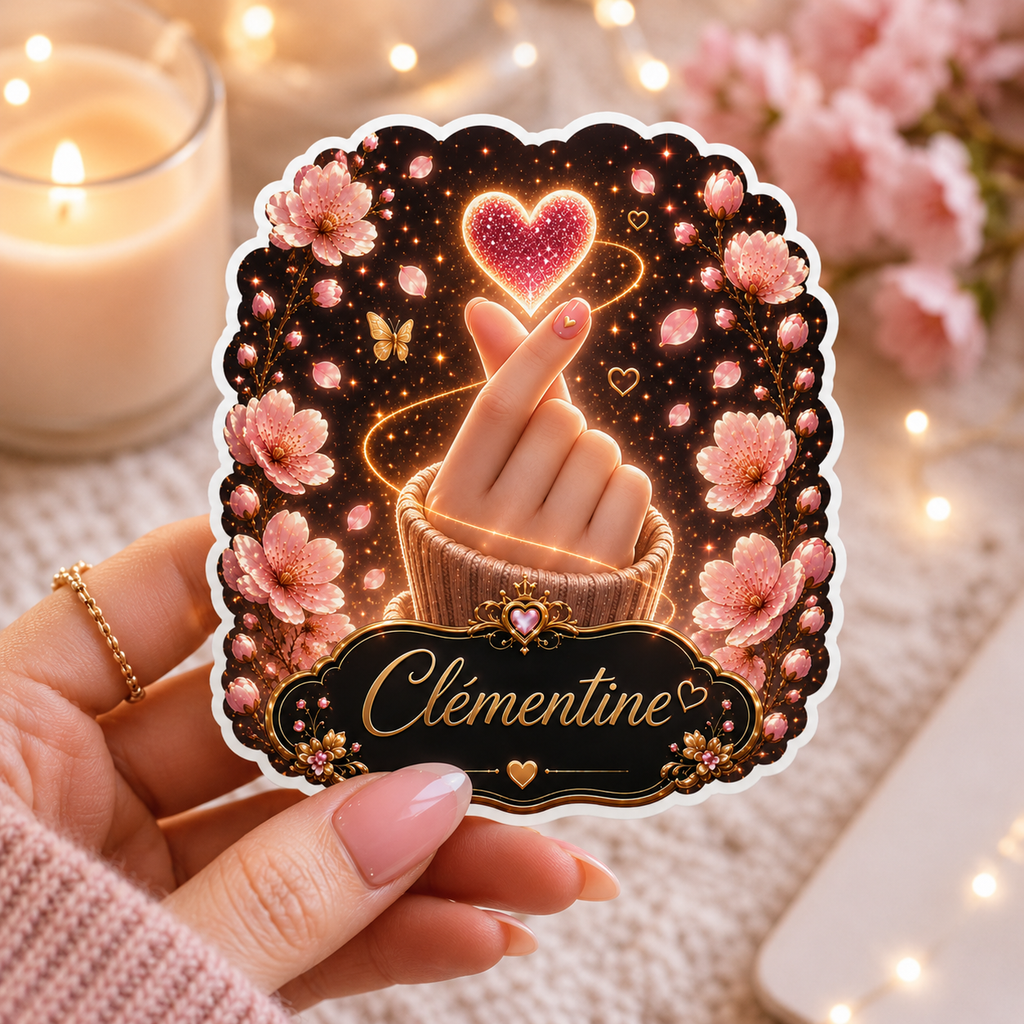 Autocollant Floral Scintillant Coeur Coréen Personnalisé