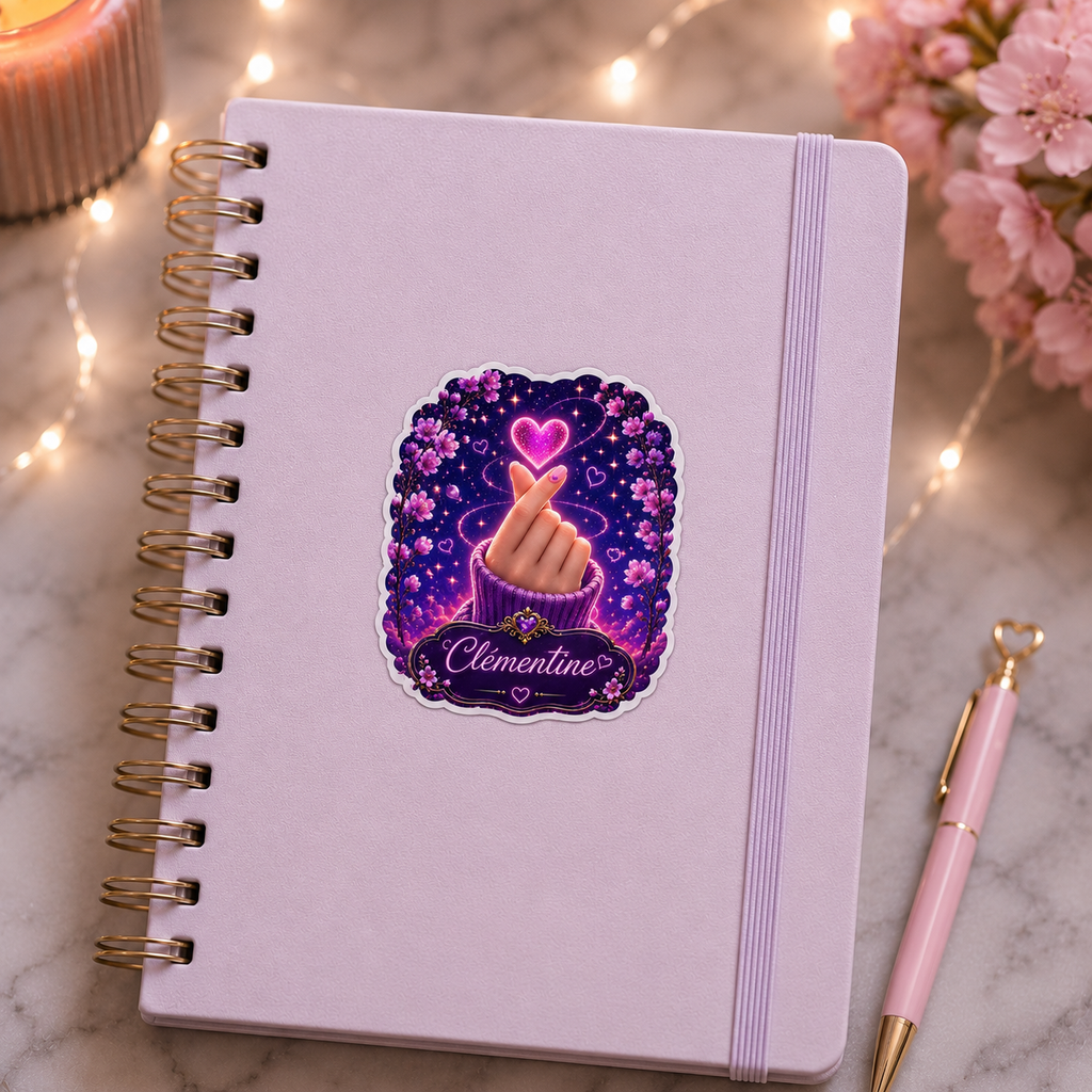 Autocollant Floral Scintillant Coeur Coréen Personnalisé