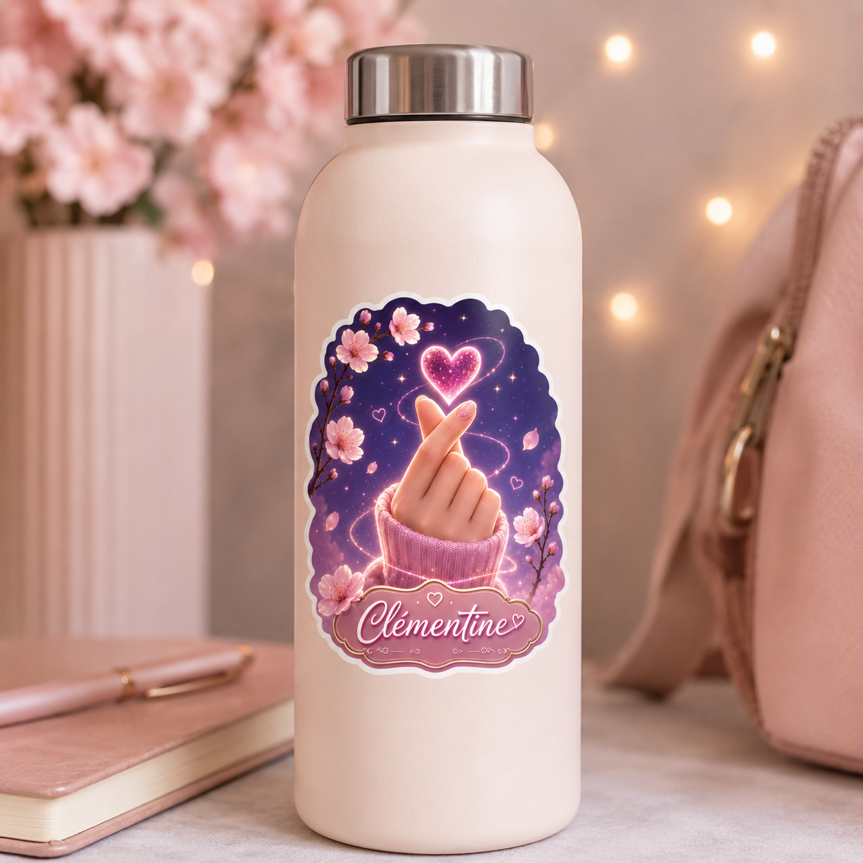 Autocollant Floral Scintillant Coeur Coréen Personnalisé