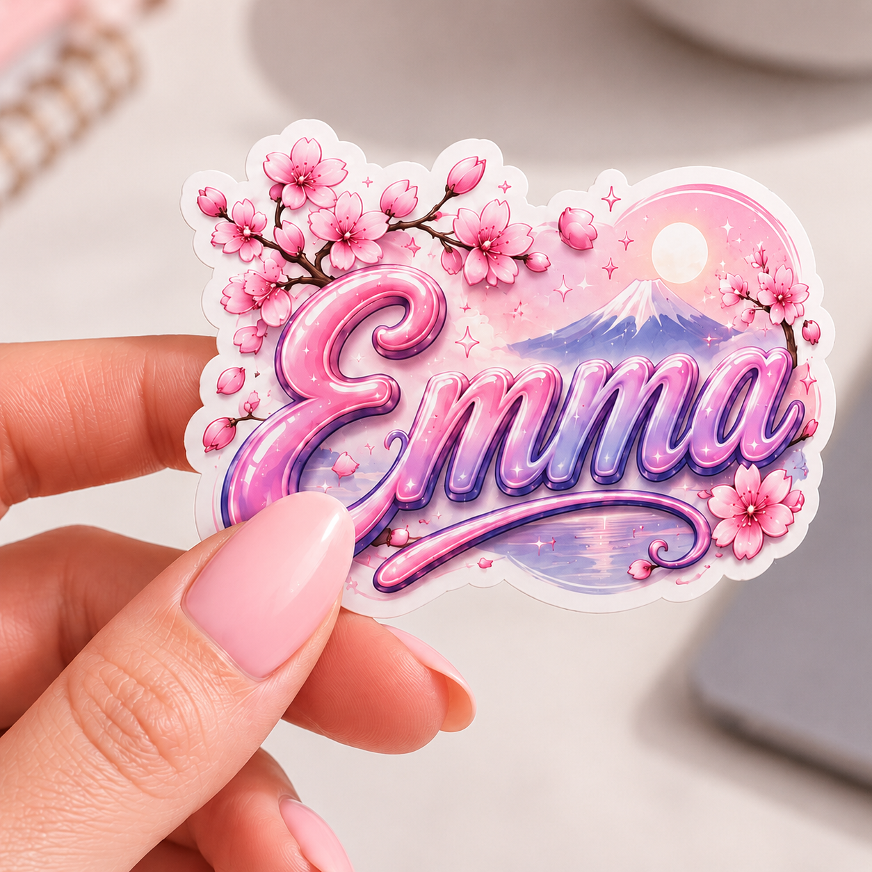 Sticker Prénom Emma Rose au Paysage Japonais Kawaii