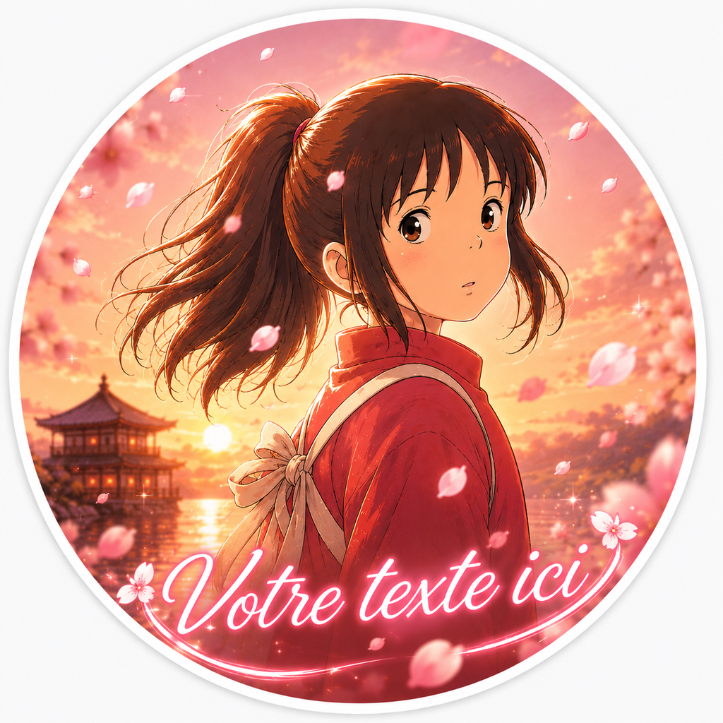 Autocollant Rond Fille Anime Sakura Personnalisable