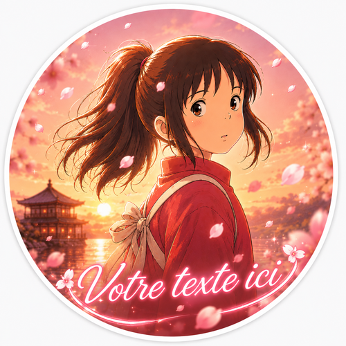 Autocollant Rond Fille Anime Sakura Personnalisable