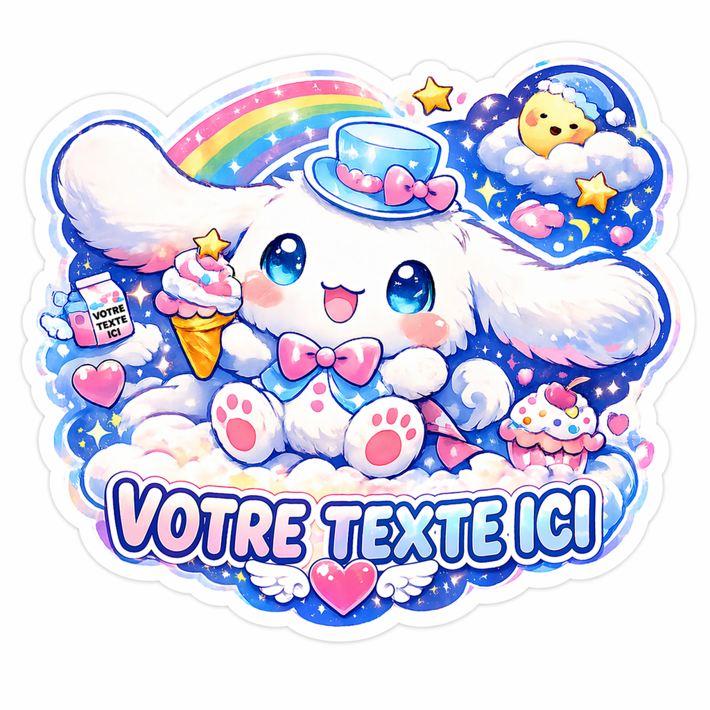 Autocollant Personnalisable Kawaii Chien Blanc à Chapeau