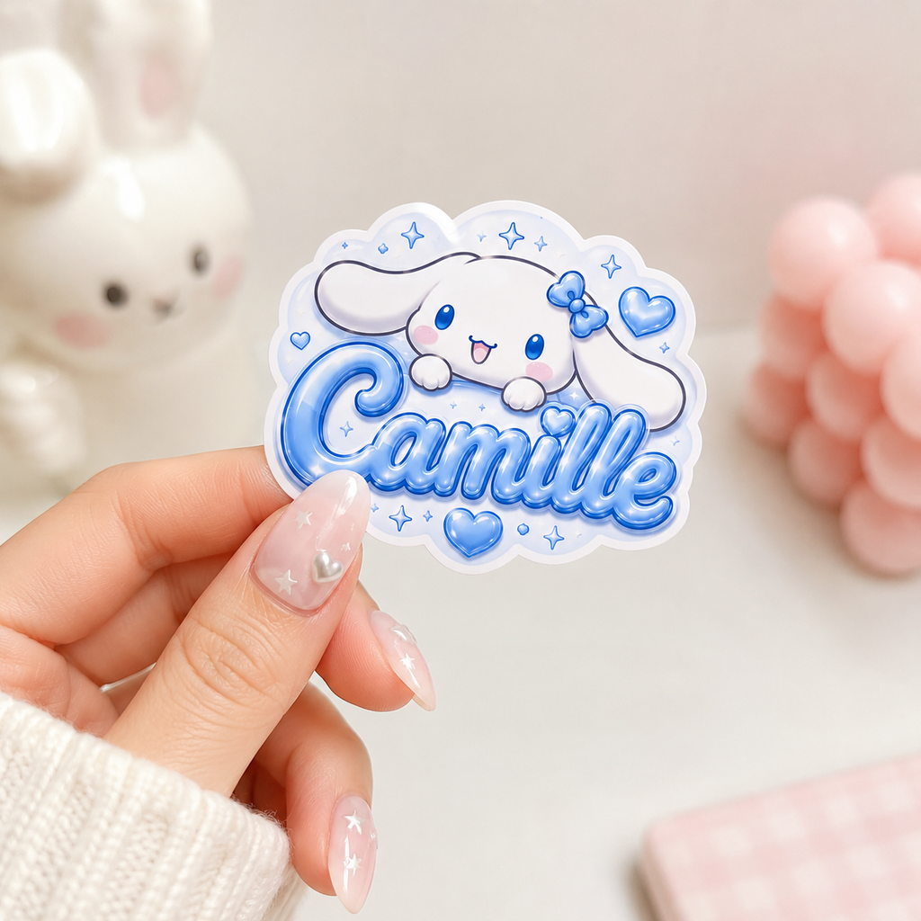 Sticker Personnalisé Cinnamoroll Léa Nuage avec Nœud Bleu