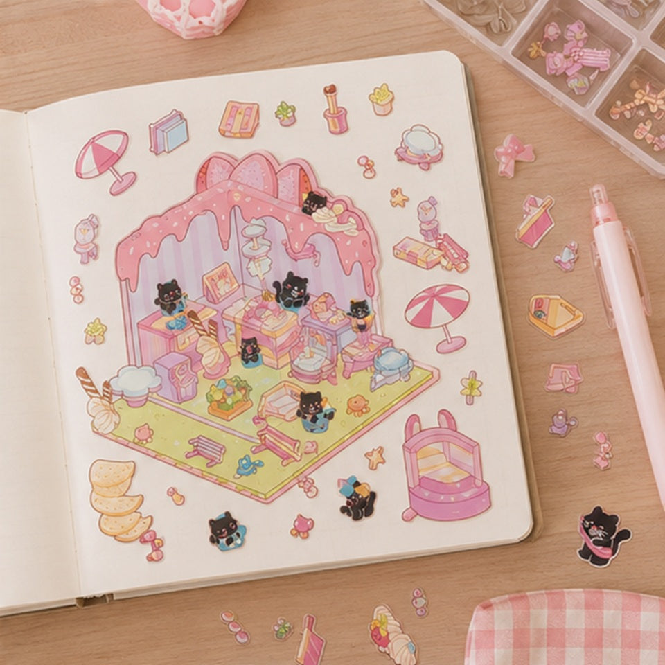 Kit de Papeterie Kawaii Patte de Chat Rose et Noir