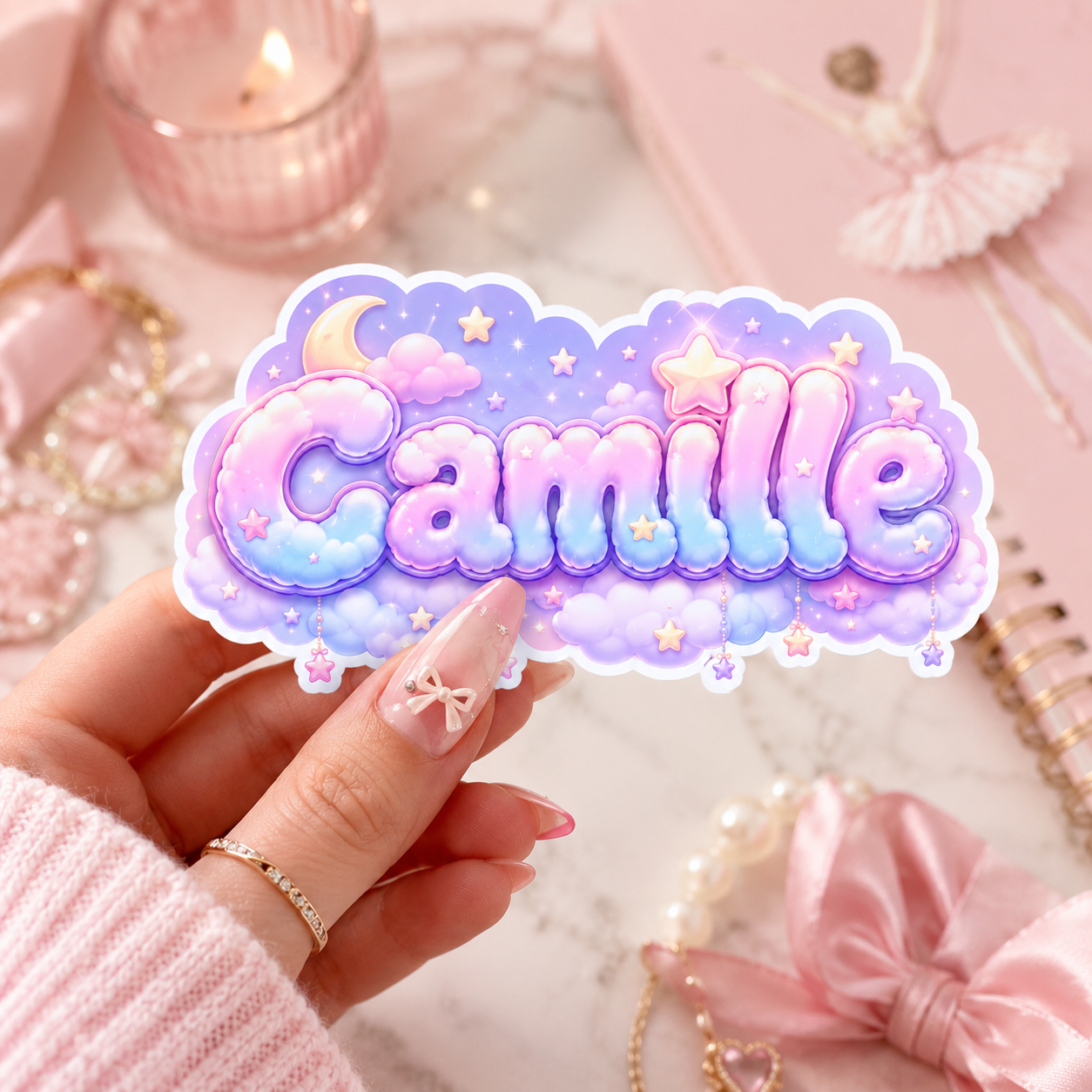 Autocollant Prénom Camille en Nuage Céleste Pastel