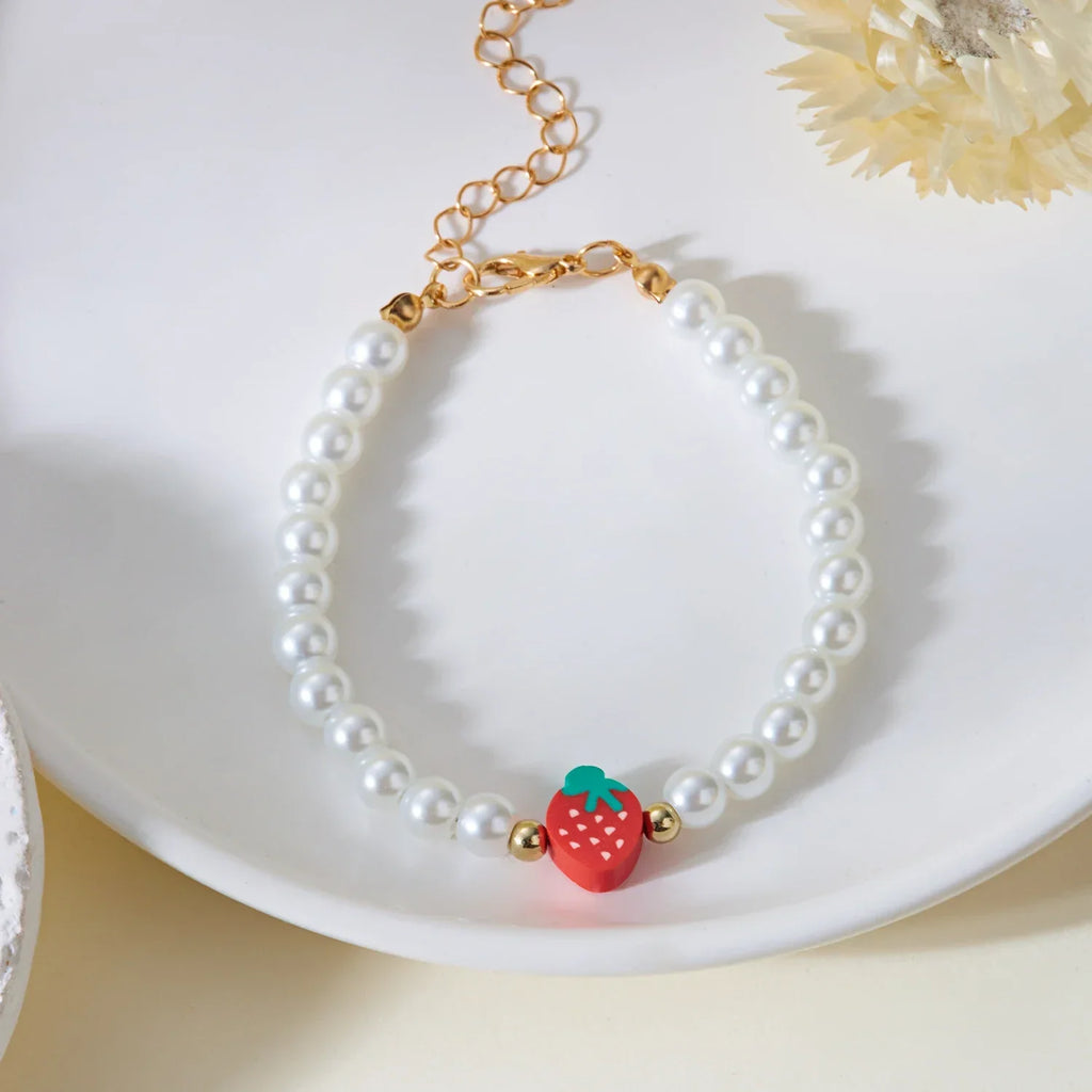 Collier ras-du-cou perlé motif fraise boho Y2K pendentif perle - Câlin Kawaii