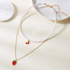 Collier ras-du-cou perlé motif fraise boho Y2K pendentif perle - Câlin Kawaii