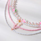 Collier Multirangs Perles et Fraises Rouge et Blanc