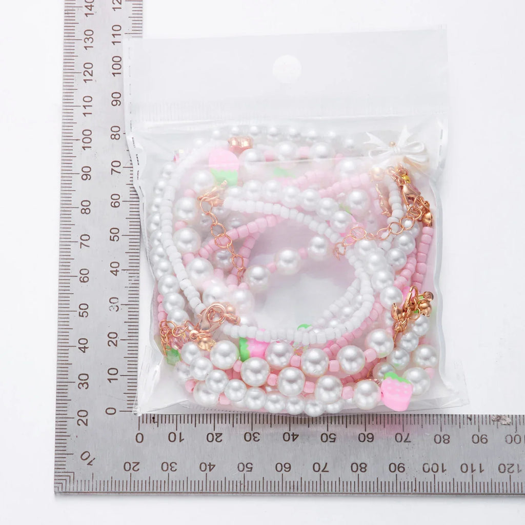 Collier Multirangs Perles et Fraises Rouge et Blanc