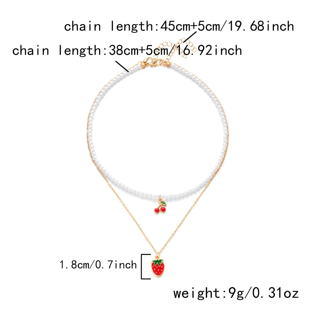 Collier Multirangs Perles et Fraises Rouge et Blanc
