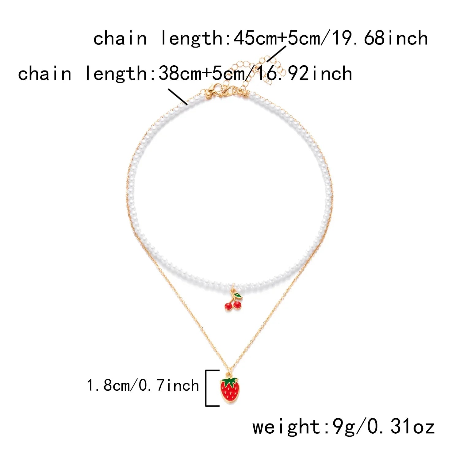Collier Multirangs Perles et Fraises Rouge et Blanc